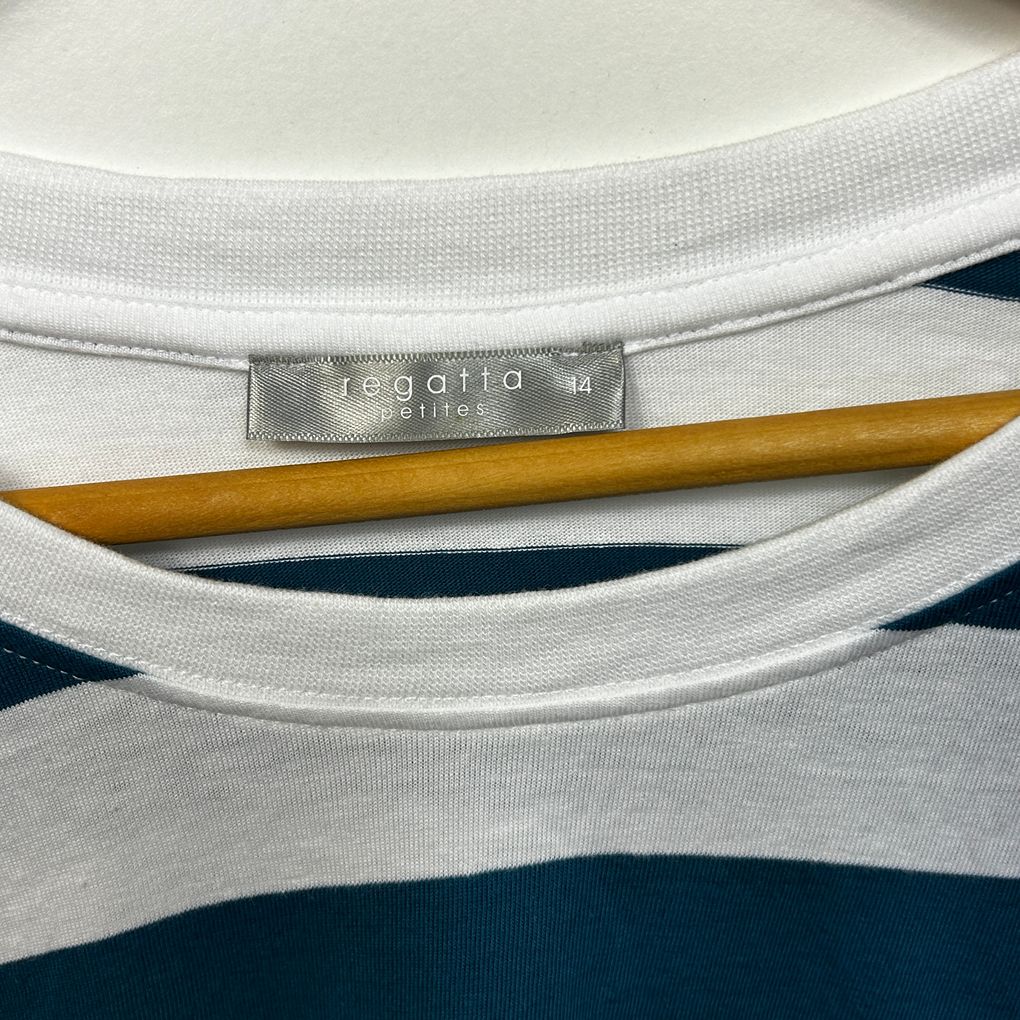Regatta Teal Striped Cotton Top - Size 14