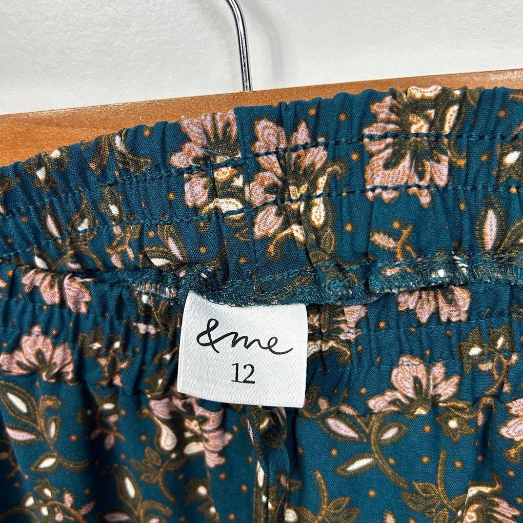 & me Teal Floral Wide Leg Pants - Size 12