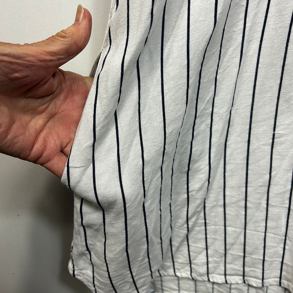 Autograph White Striped  Button Up Roll Tab Sleeve Top - Size 18