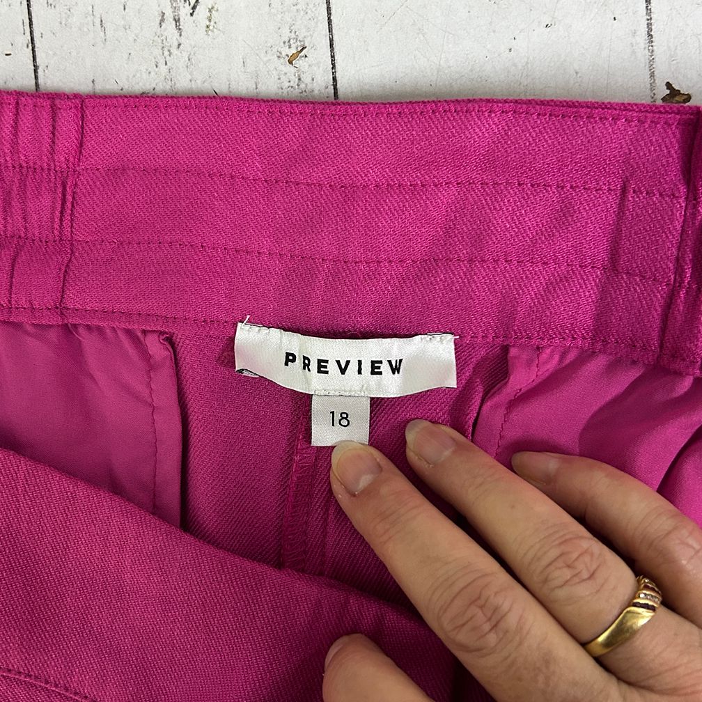 Preview Magenta Plus Size Linen Wide Leg Pants - Size 18
