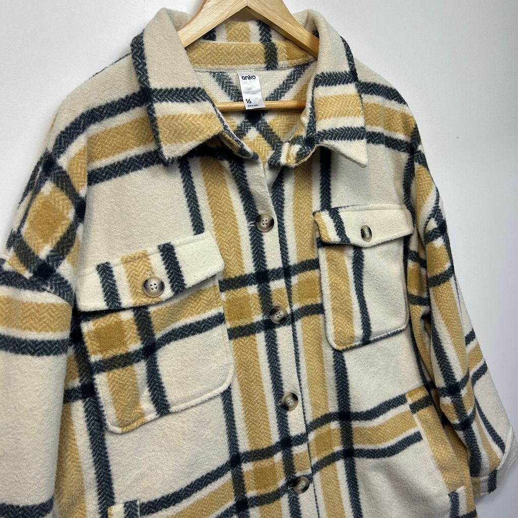 Anko Cream Check Shacket - Size 16