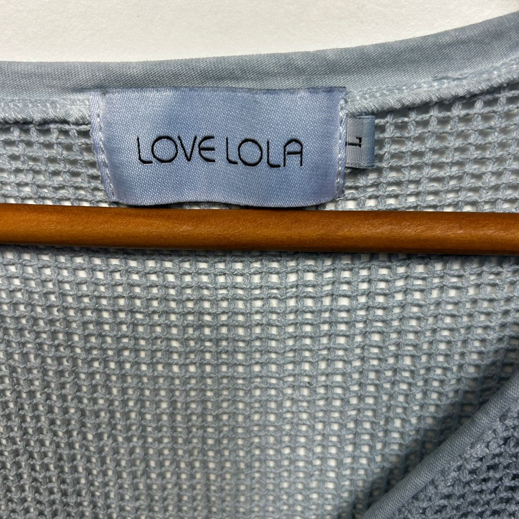 Love Lola Blue Mesh Sheer Cotton Top - Size L