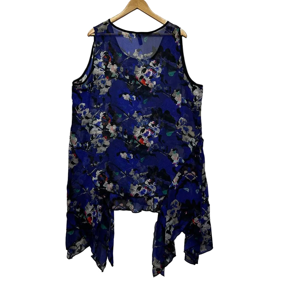 Taking Shape Blue Floral Sheer Sleeveless Top - Size 22