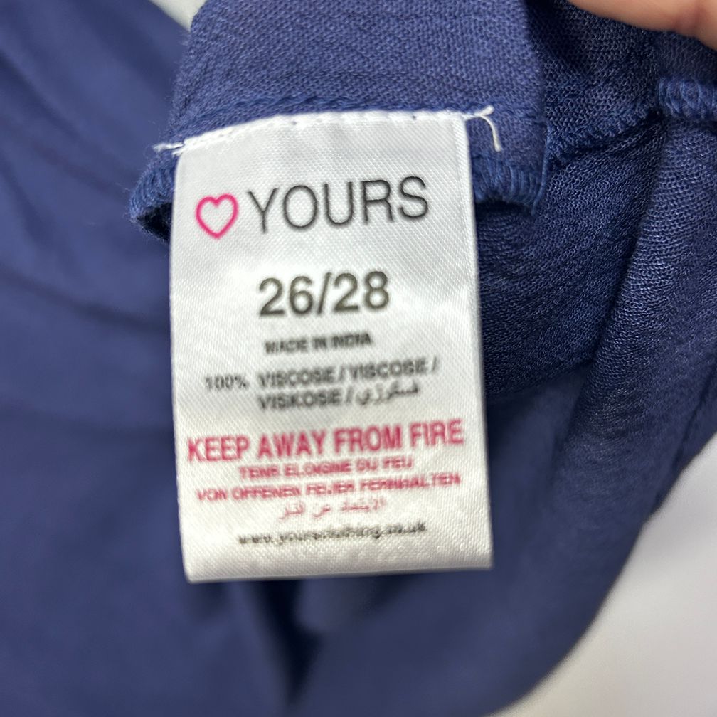 Yours Navy Plus Size Henley Top - Size 26/28