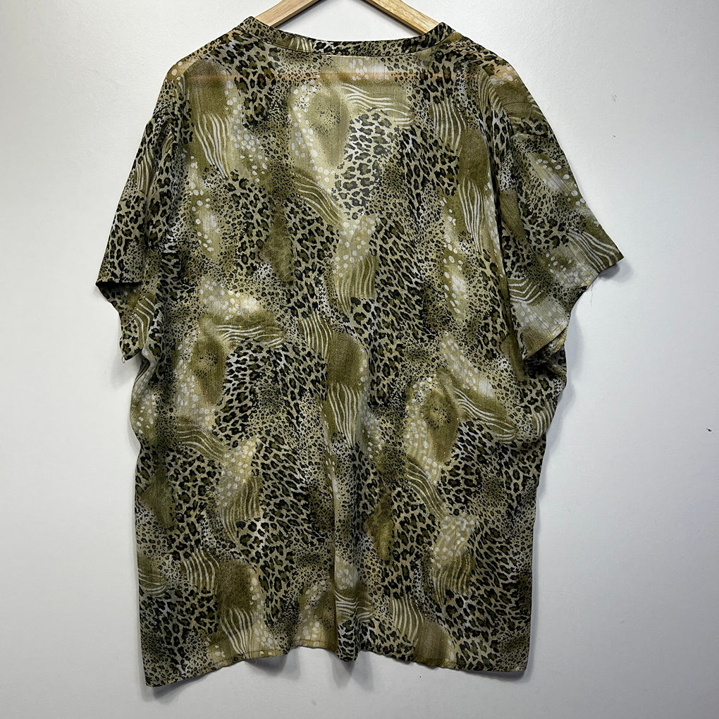 Olive Animal Print Sheer Tunic Top - Size 16?