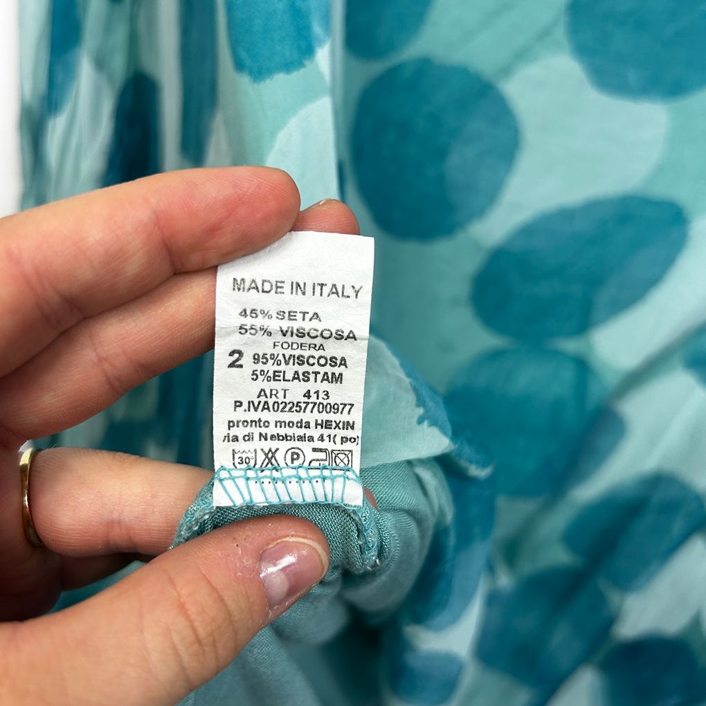 Italian Teal Silk Blend Spot Top - One Size (small fault)