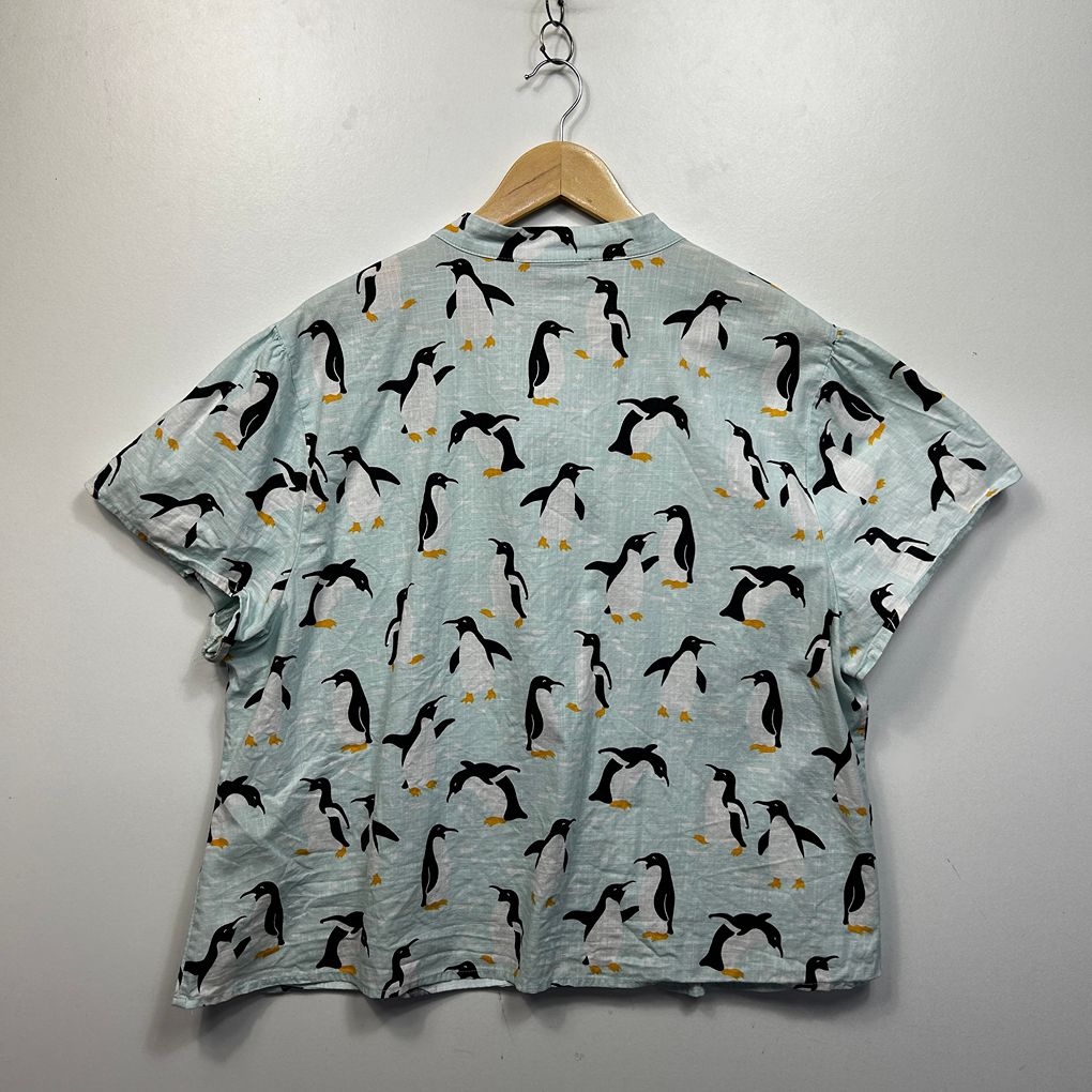 Dangerfield Penguin Blue Plus Size Cotton Shirt - Size 22