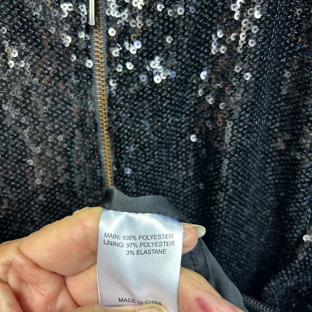 Virtuelle Black Sequin Full Zip Up Jacket - Size 20
