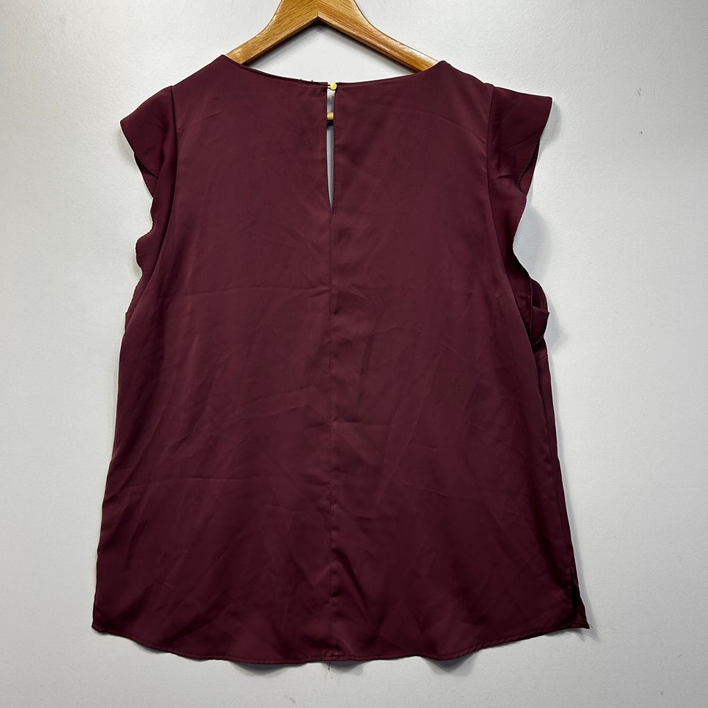Portmans Burgundy Flutter Sleeve Top - Size 16