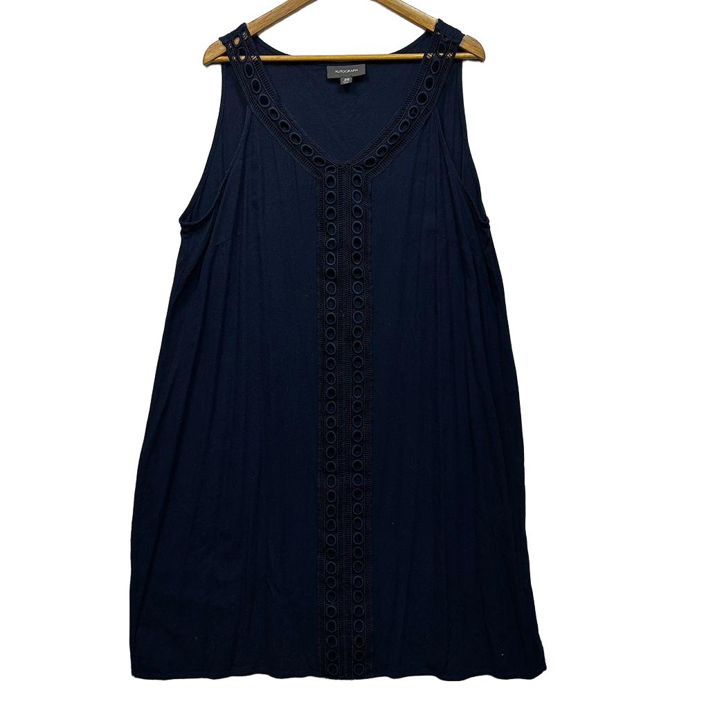Autograph Navy Linen Sleeveless Dress - Size 20
