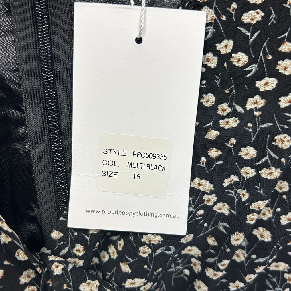 Proud Poppy Black Floral Dress - Size 18