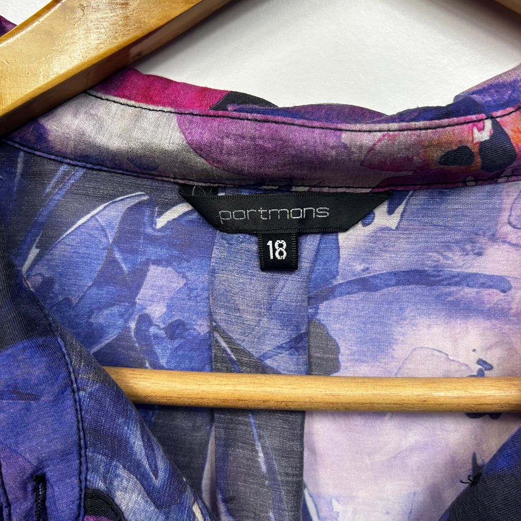 Portmans Purple Floral Plus Size Shirt - Size 18