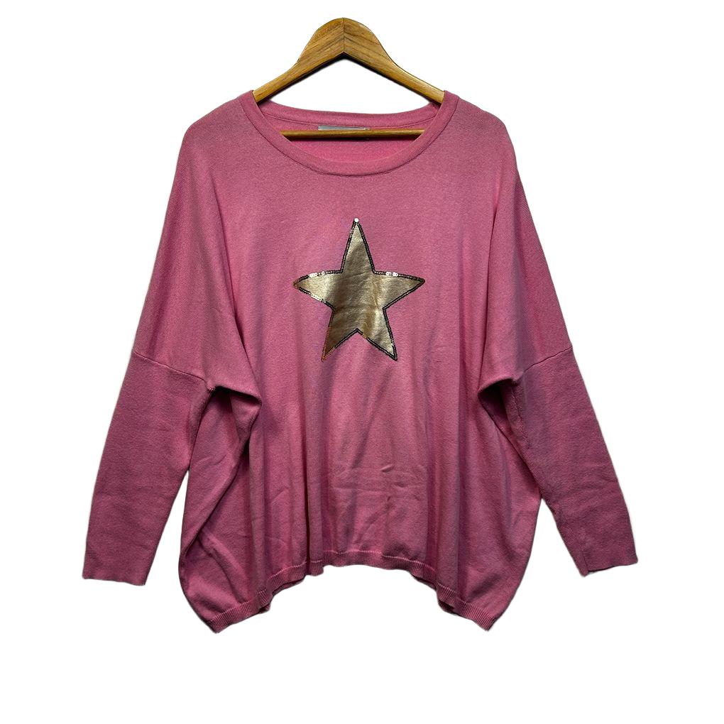 Haven Pink Sequin Star Cotton Jumper - One Size
