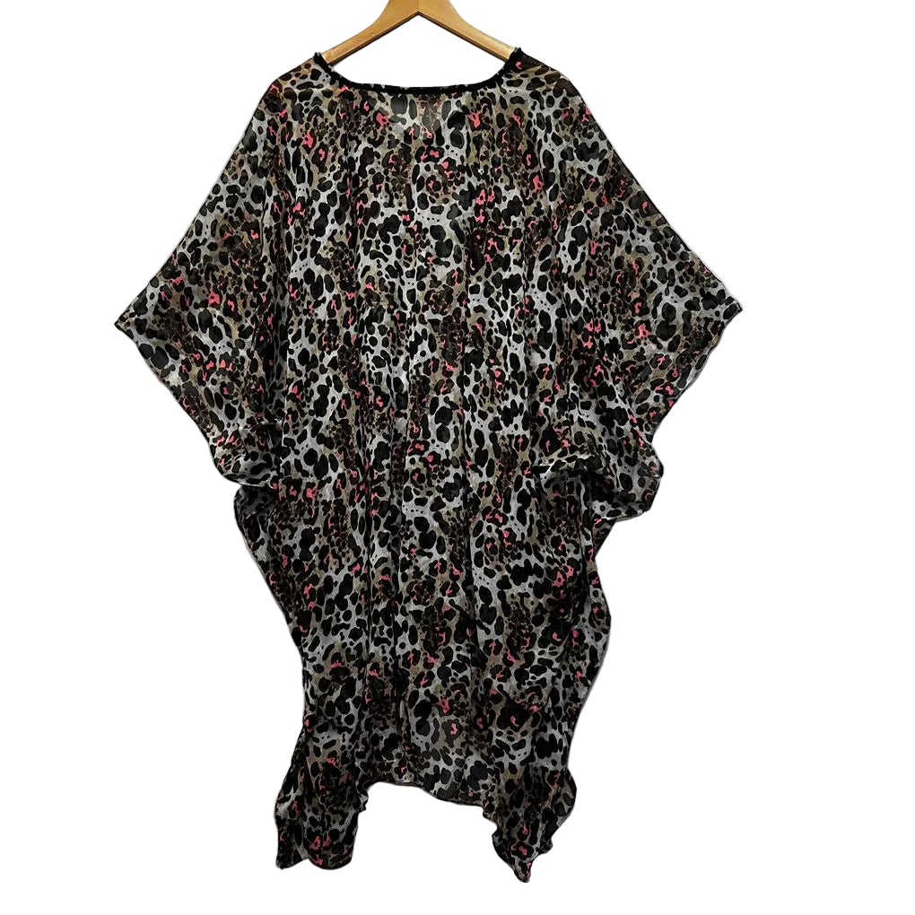 Brown Leopard Print Sheer Kaftan Top - One Size