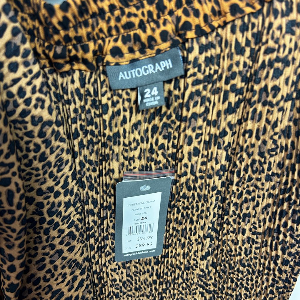 Autograph Brown Animal Print Plus Size Pleated Skirt - Size 24 RRP $89.99