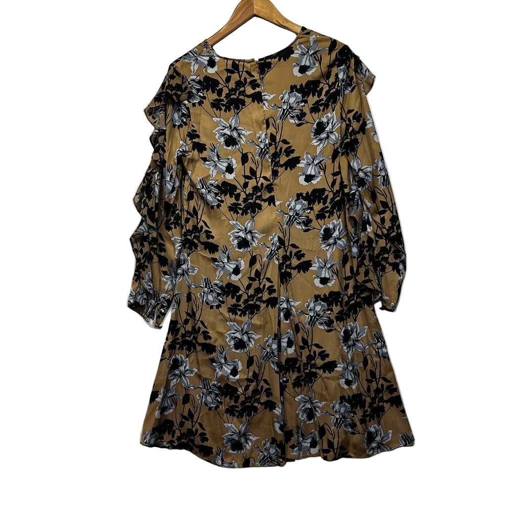 Witchery Tan Floral Long Sleeve Dress - Size 12