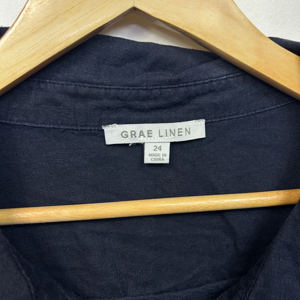 Suzanne Grae Black Plus Size Linen Shirt - Size 24