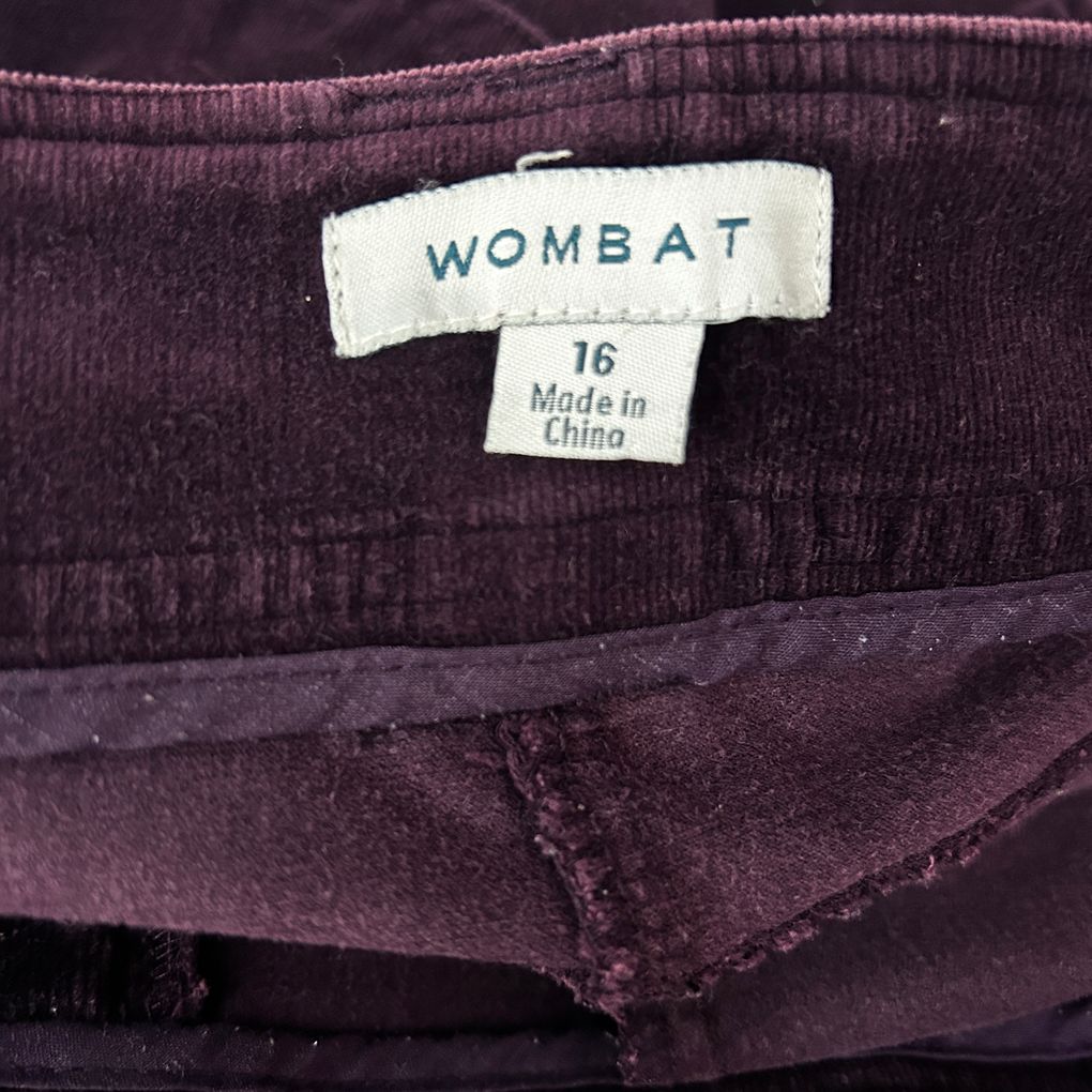 Wombat Purple Cotton Corduroy Pants - Size 16