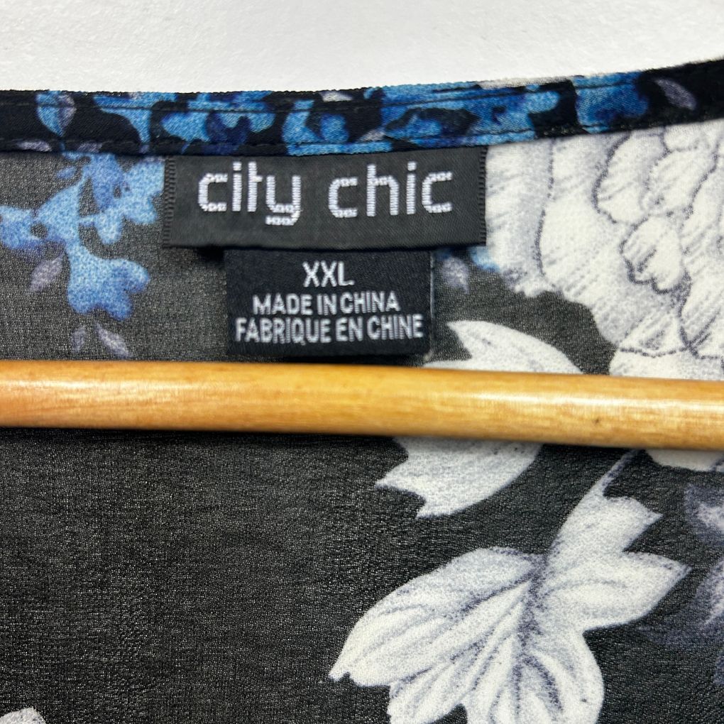City Chic Black Floral Wrap Top - Size 24/XXL