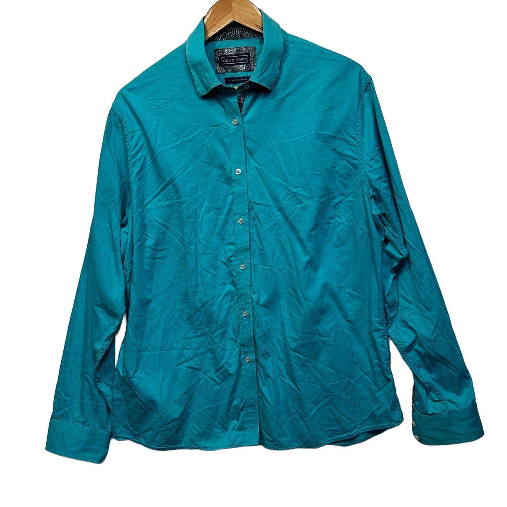 David Smith Teal Cotton Shirt - Size 18
