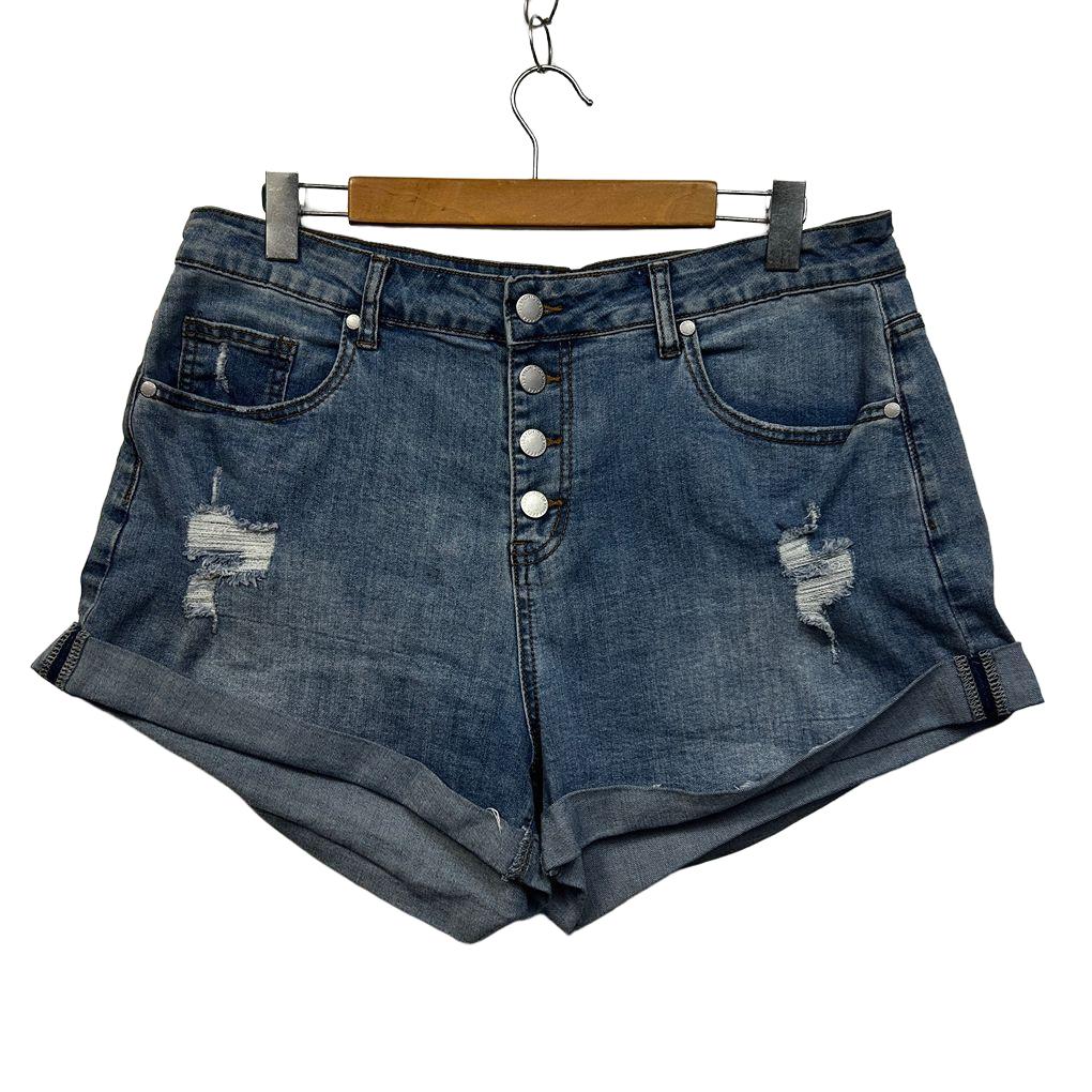 City Chic Harley Mid Rise Blue Denim Shorts - Size 14