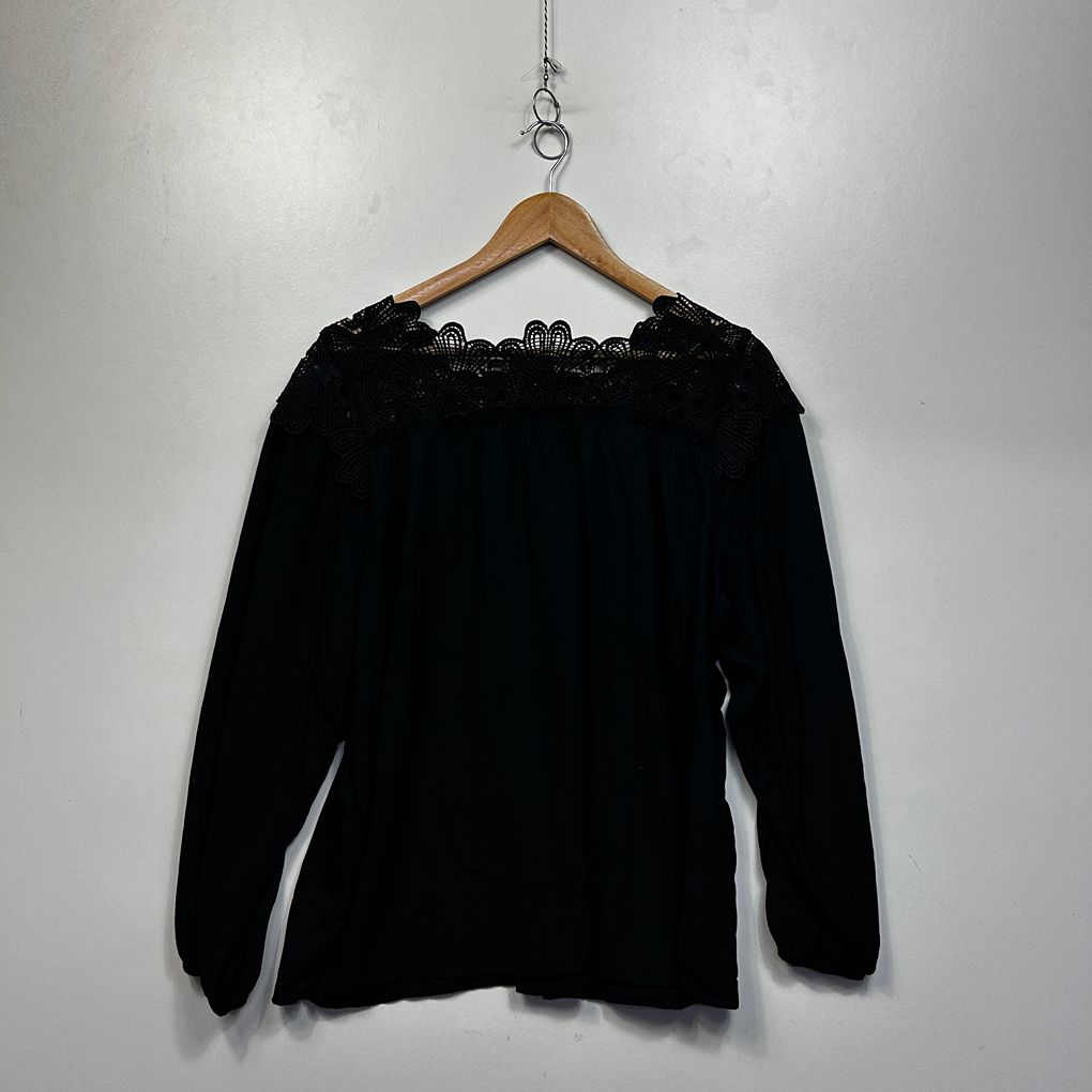 Embroidered Black Cotton Top - Size XL