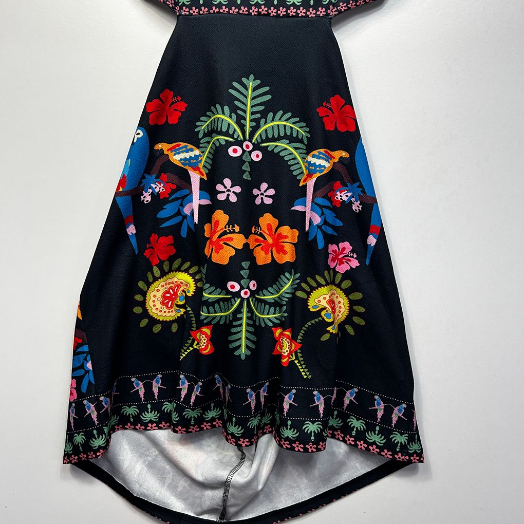 Shein Black Tropical Print Cut-Out Dress - Size 3XL