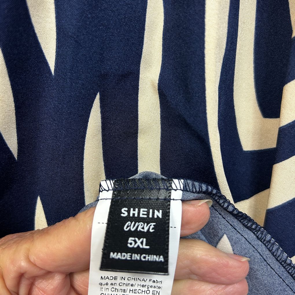 Shein Navy and Cream Print Dress - Size 5XL
