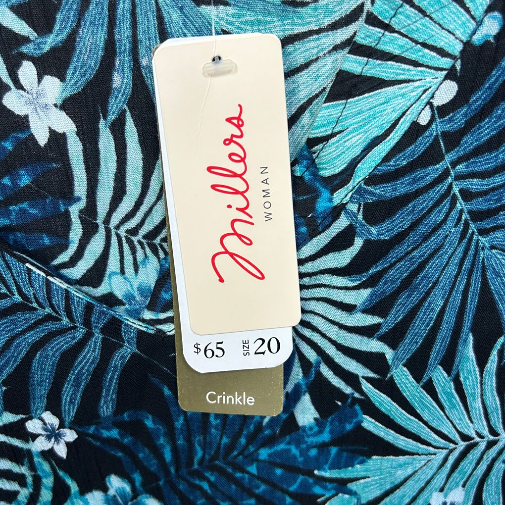 Millers Teal Palm Print Kaftan Top - Size 20