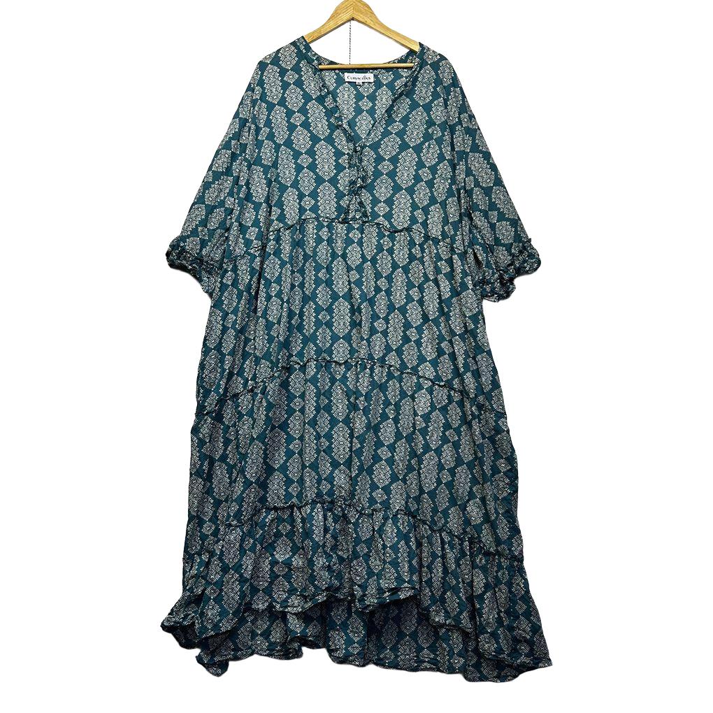 Curvaceous Teal Plus Size Cotton Boho Maxi Dress - Size XL/22