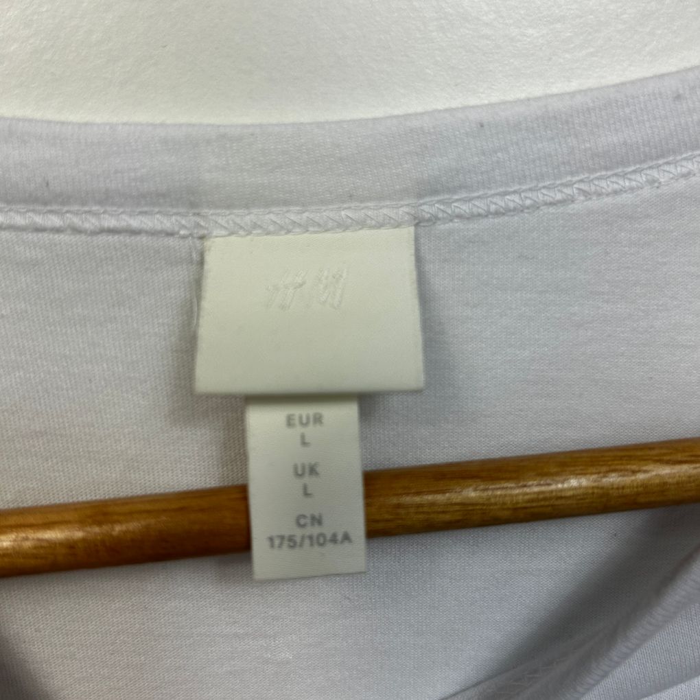 H&M White Puff Sleeve Cotton Top - Size L