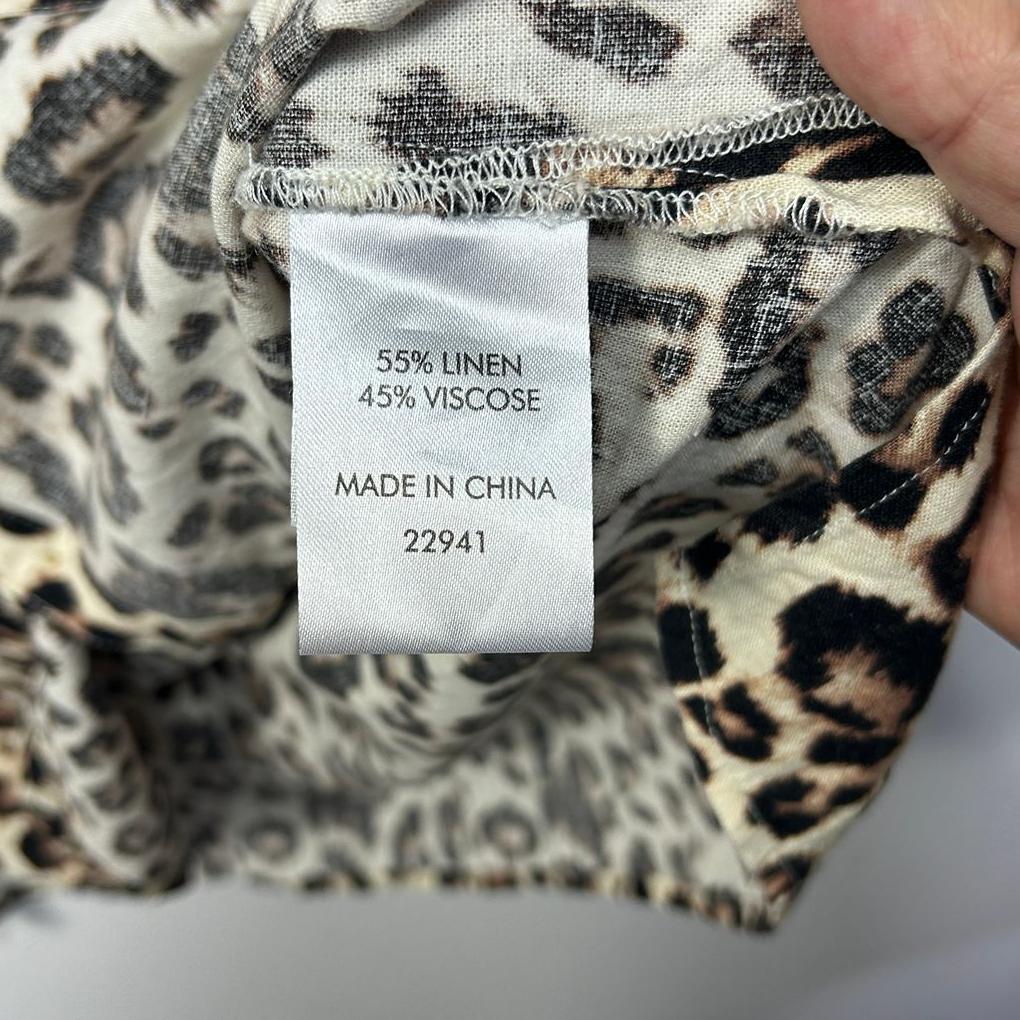 Suzanne Grae Linen Leopard Print Linen Shirt - Size 16