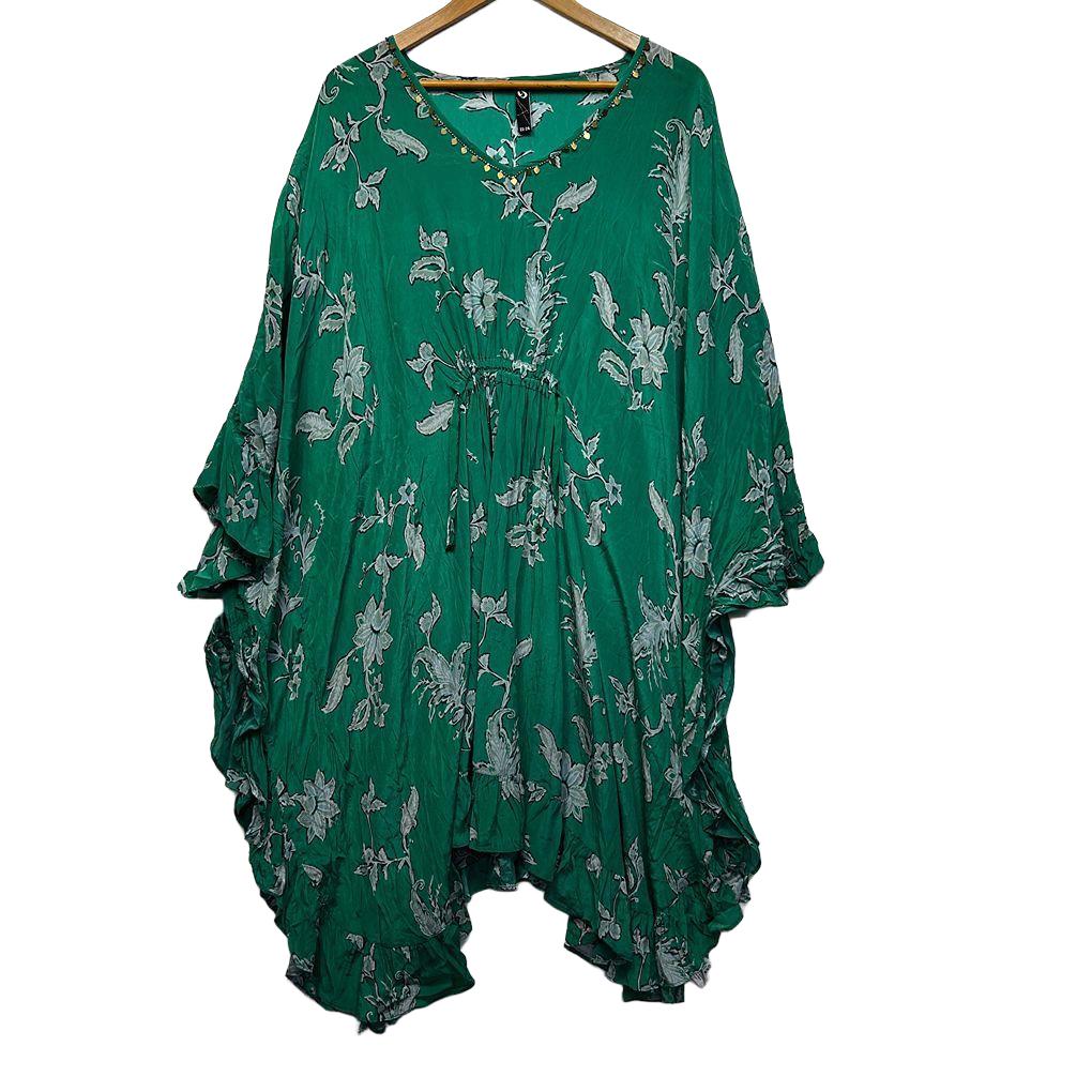 Taking Shape Green Print Kaftan Top - Size 22-24