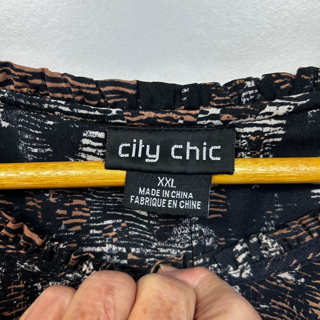 City Chic Black Printed Top - Size 24/XXL