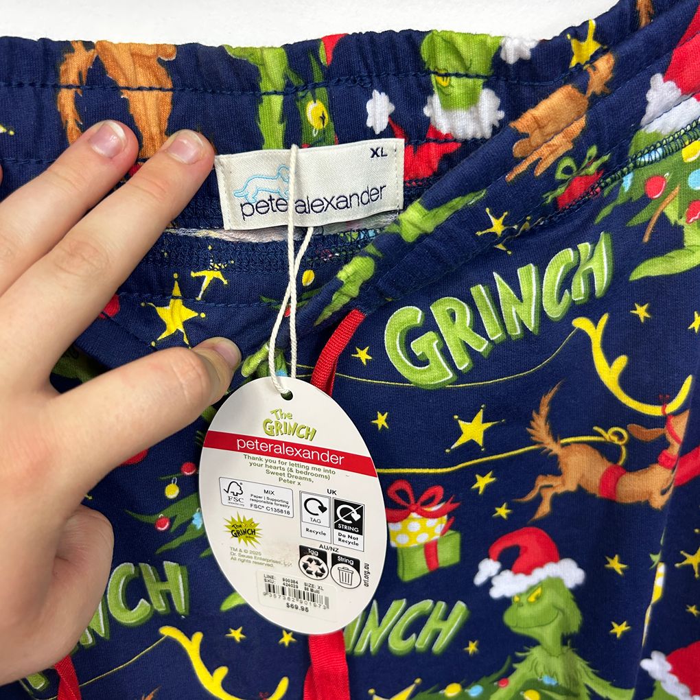 The Grinch Peter Alexander Navy Christmas Cotton Pyjama Mens Shorts - Size XL