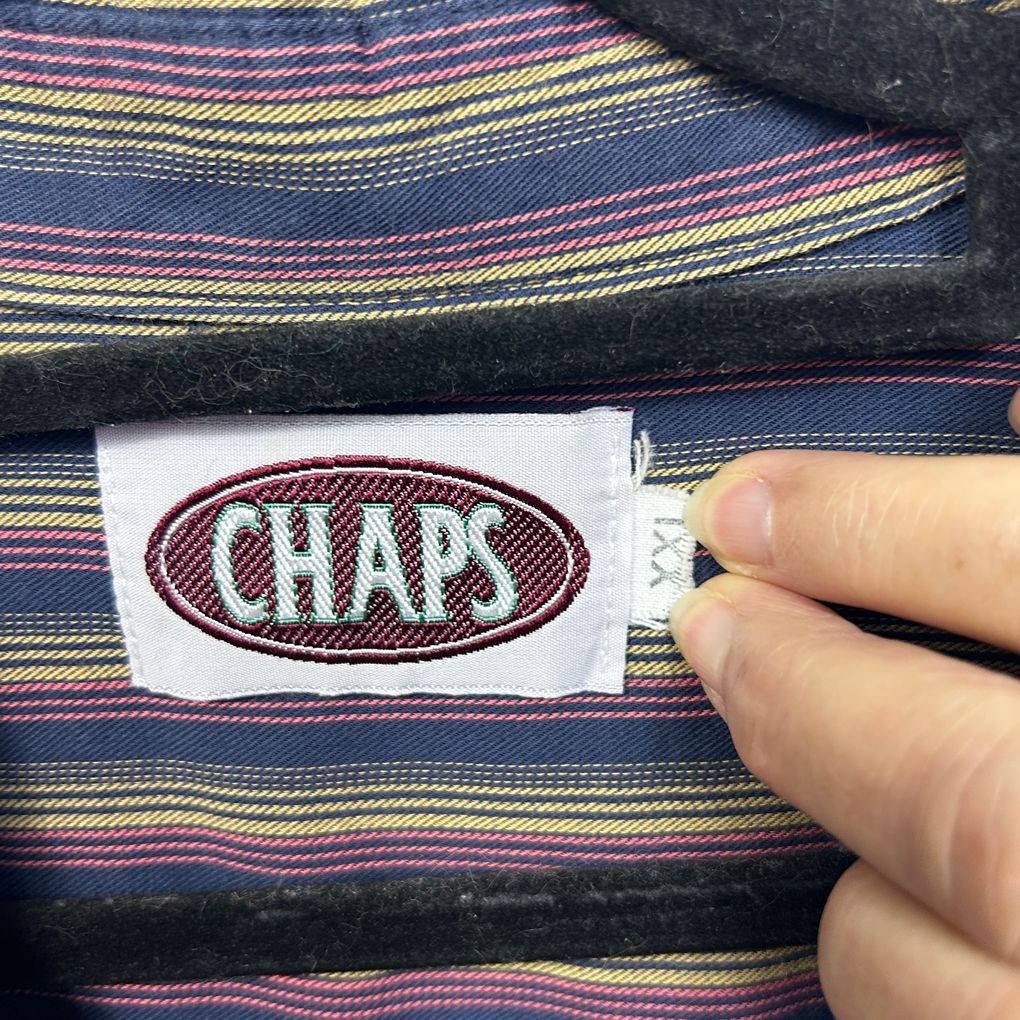 Vintage Chaps Navy Striped Long Sleeve Mens Shirt - Size 2XL