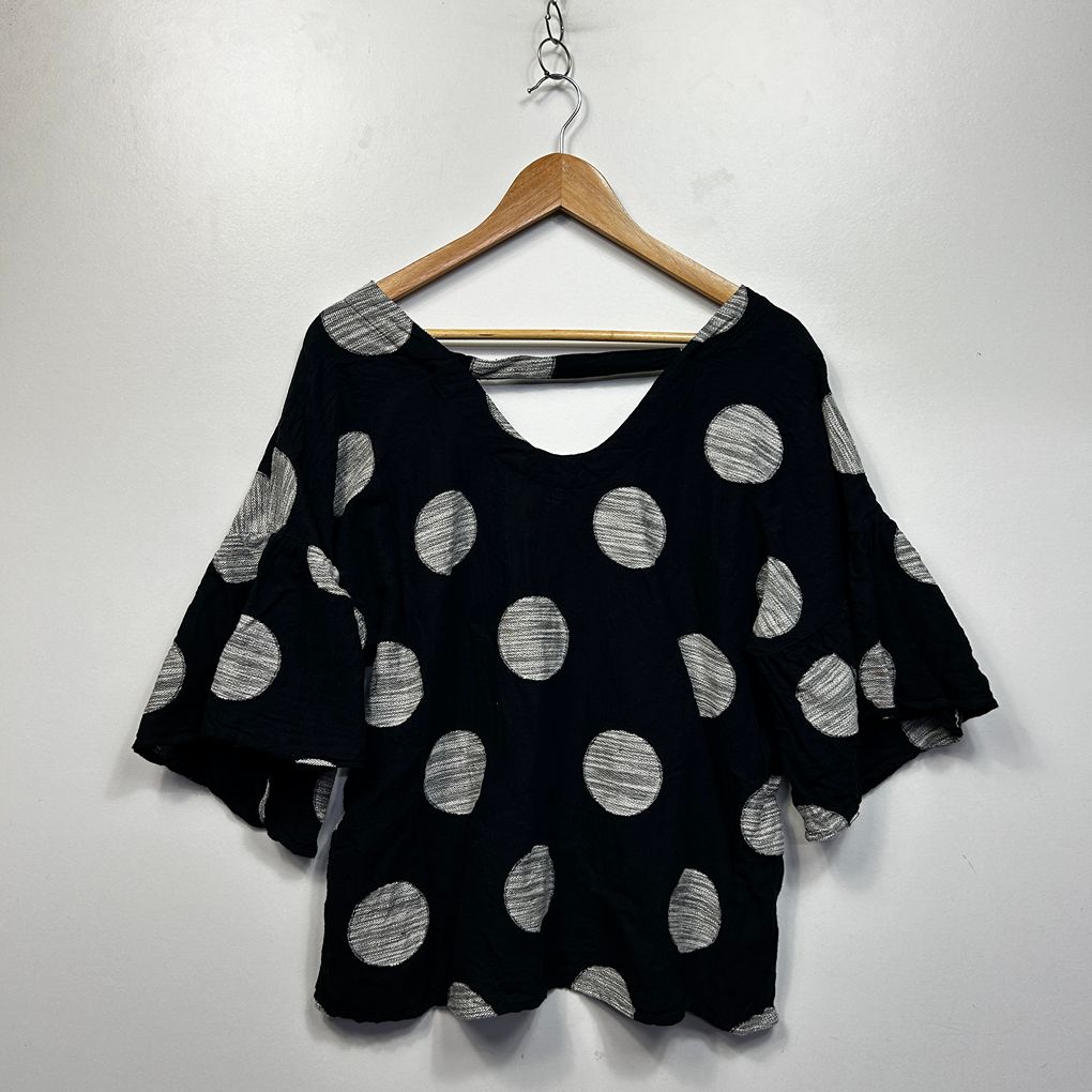 Abel The Label Black Polka Dot Linen Top - Size l/XL