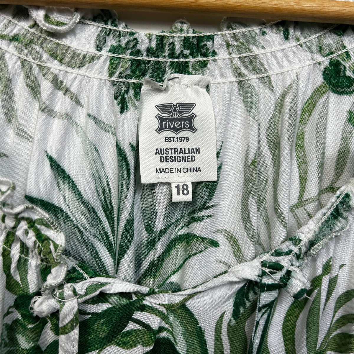 Rivers Green and White Plus Size Top - Size 18