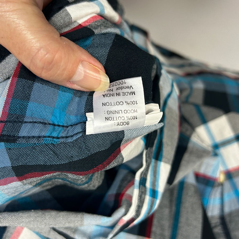 Urban Ranger Blue Cotton Check Hooded Slim Fit Mens Shirt - Size XL