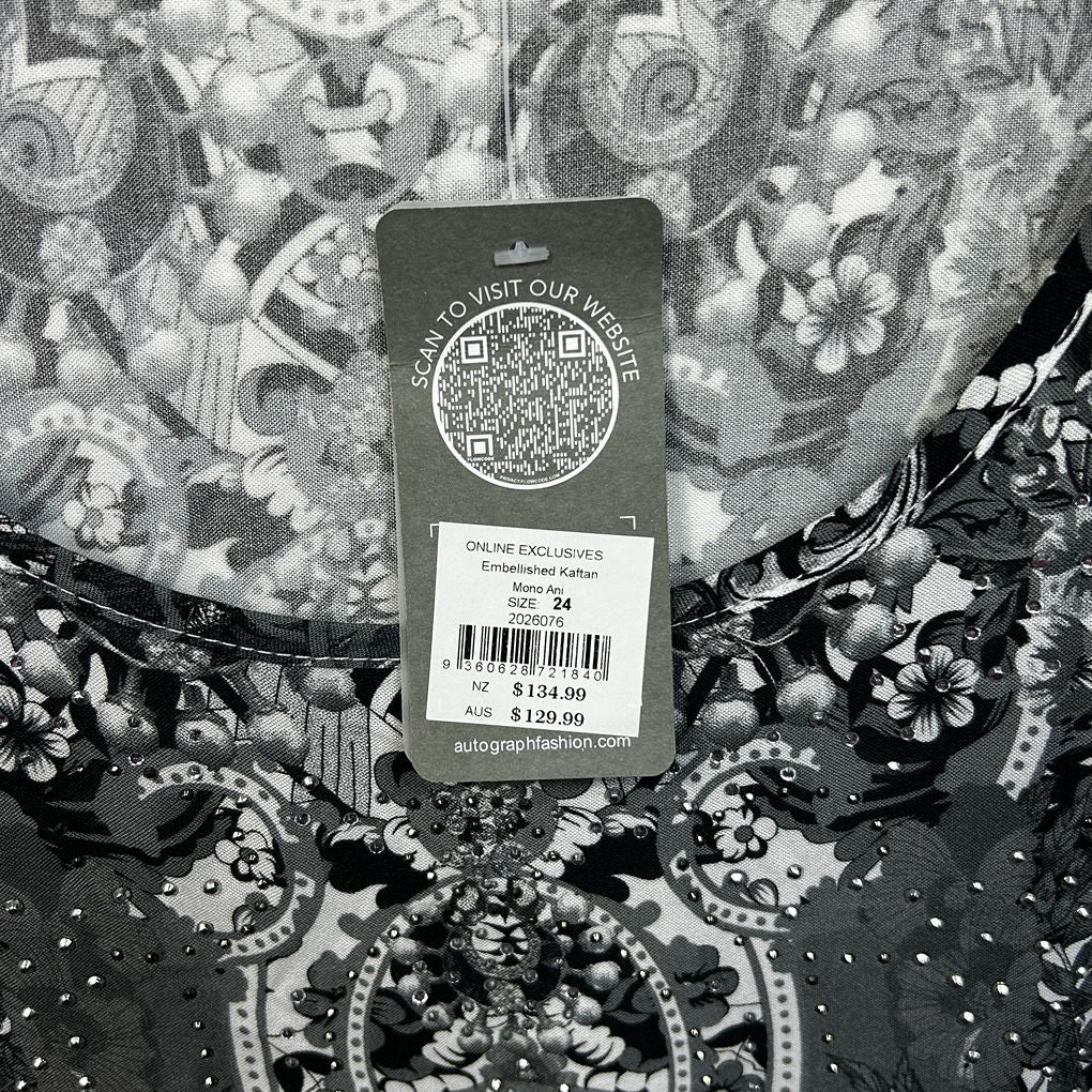 Autograph Black and White Embellished Kaftan Dress - Size 24