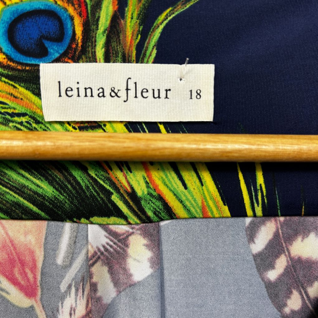 Leina & Fleur Collective Navy Peacock Print Top - Size 18