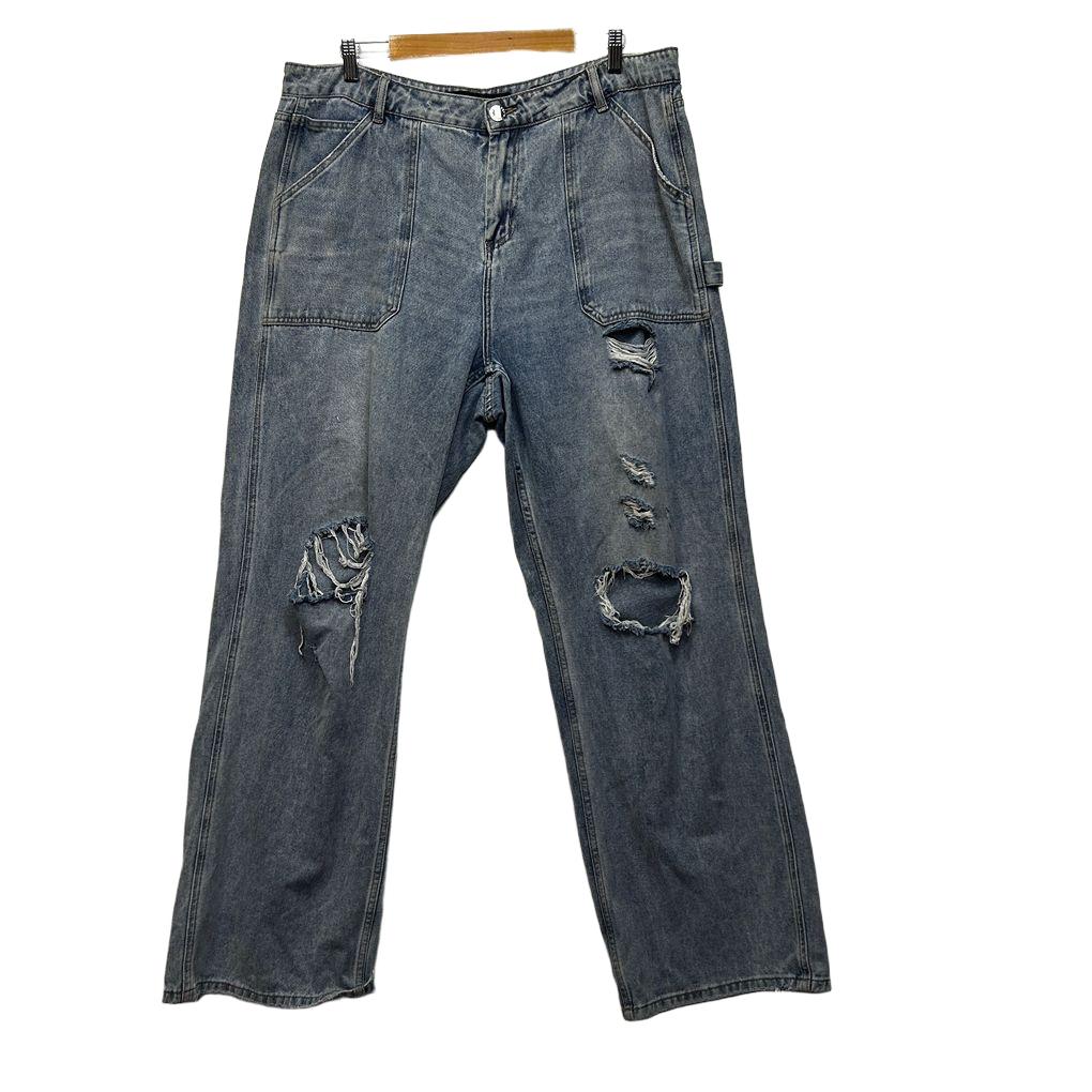 City Chic Blue Harley Mid Rise Wide Leg Distressed Jeans - Size 16