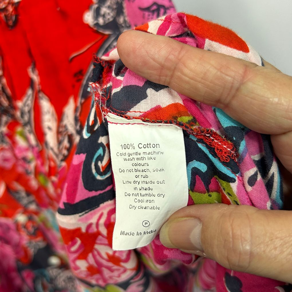 Nouvelle Red Print Cotton Shirt - Size 22