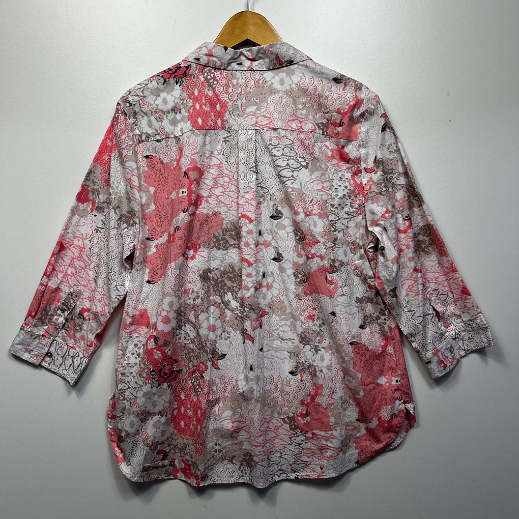 W.Lane Pink Floral Cotton Shirt - Size 16