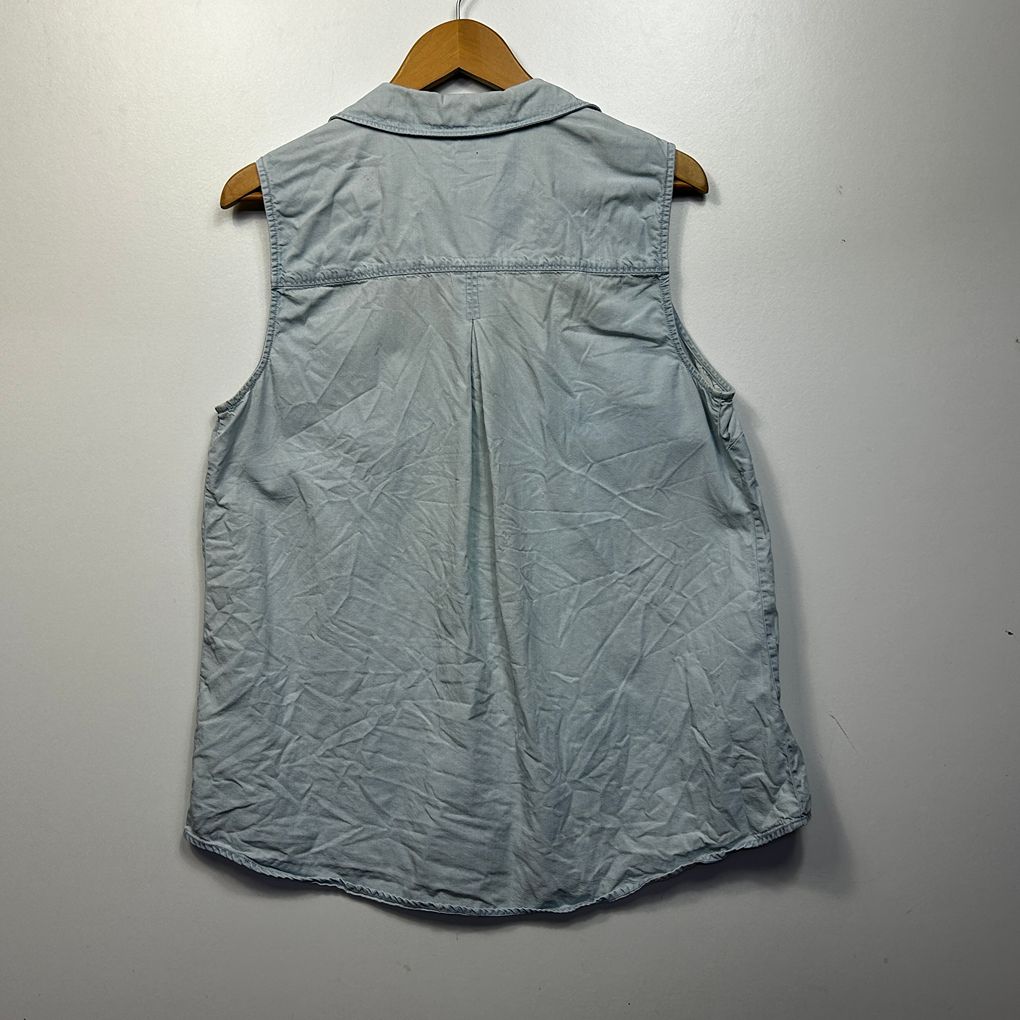 Just Jeans Blue Chambray Sleeveless Shirt - Size 16