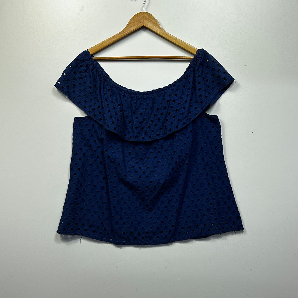 Lily Loves Navy Plus Size Cotton Off Shoulder Top - Size 18