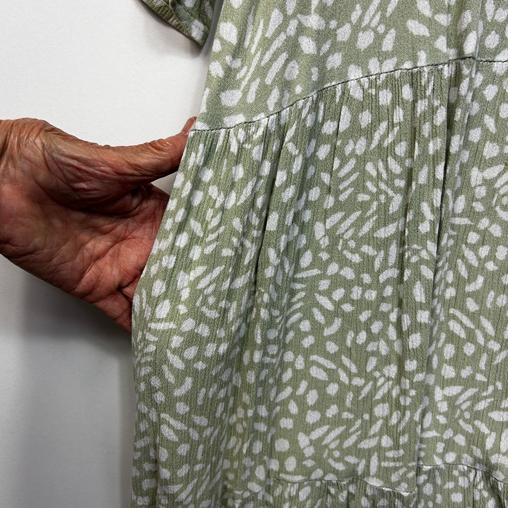 Ebby and I Sage Green Print Dress - Size M/L