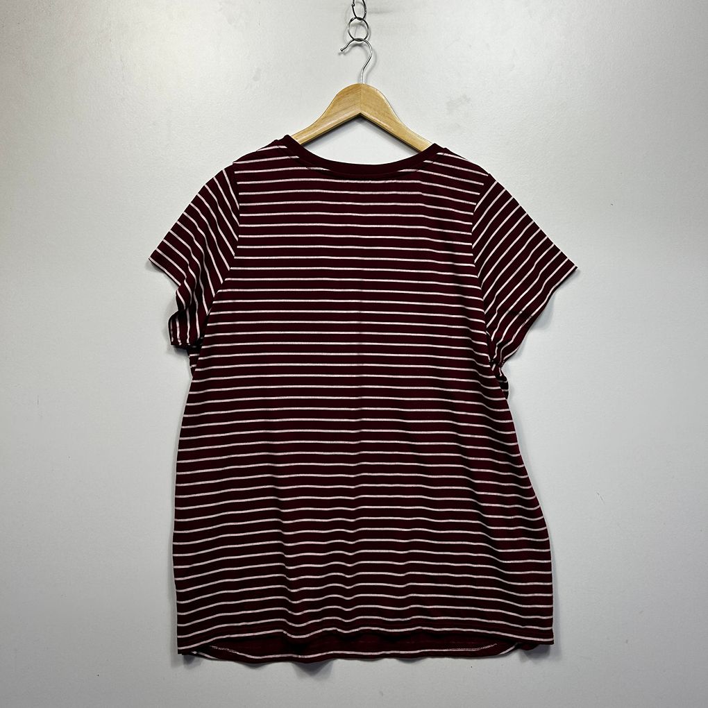 Yours Burgundy Striped Plus Size Cotton T-Shirt - Size 20