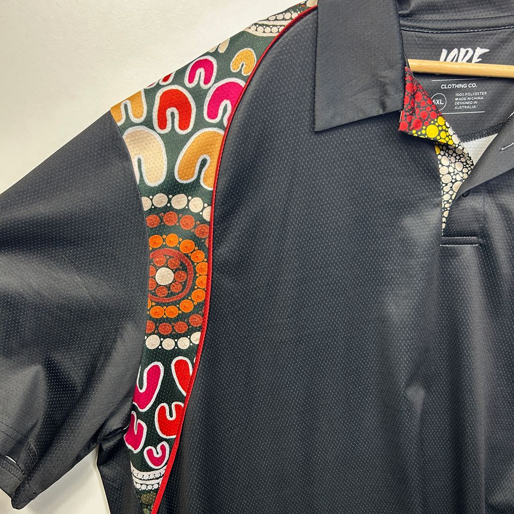 Lore Indigenous Print Black Plus Size Mens Polo Shirt - Size 5XL