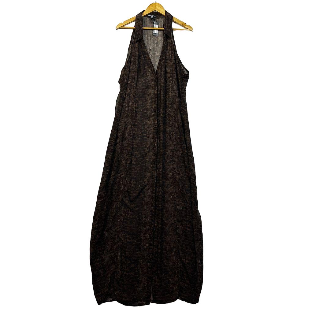 Prettylittlething Chocolate Croc Print Maxi Dress - Size 20